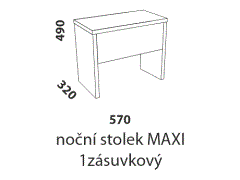 Noční stolek Athena MAXI 1zásuvkový, masivní buk, rozměry Noční stolek Athena MAXI 1zásuvkový – rozměrový nákres. Provedení: masivní buk. Povrchová úprava: olej nebo lak. Více barevných odstínů.