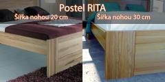 Manželská postel Rita z masivu. Postel s možností úložného prostoru, prodloužené postele. Více barevných odstínů. Kvalitní zpracování, česká výroba.