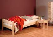 Postel Sendy z masivu - smrk. Prodloužené postele, různé textilní dekorace. Vysoká kvalita zpracování.