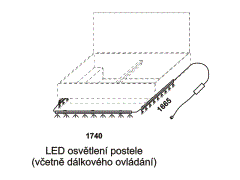 LED osvětlení Fly – rozměrový nákres, pro obě čela postele. Ovládání světla dálkovým ovladačem. Kvalitní výrobek.