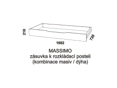 Zásuvka pod rozkládací postel Massimo z masivu - rozměrový nákres. Praktický úložný prostor. Český výrobek. Vysoká kvalita.