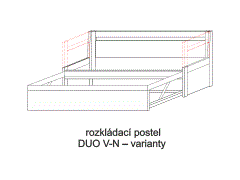 Rozkládací postel Duo V-N, varianty, rozměry