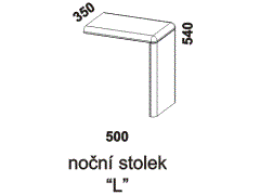Noční stolek L Enya - rozměrový nákres. Provedení: masivní buk, dub. Více barevných odstínů. Vysoká kvalita. Český výrobek.