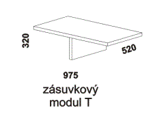 Zásuvkový modul T Line, provedení lamino - rozměrový nákres. Je určen pro doplnění vnitřního vybavení skříní Line. Český výrobek.