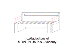 Rozkládací postel Move Plus P-N – varianty. Do postelí lze použít systém matrací sedák a opěrák nebo 3dílnou matraci.