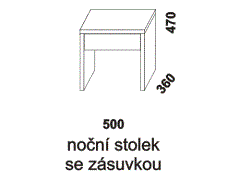 Noční stolek Yvetta se zásuvkou - rozměrový nákres. Provedení: masivní buk, dub. Široká nabídka barevných odstínů. Český výrobek.